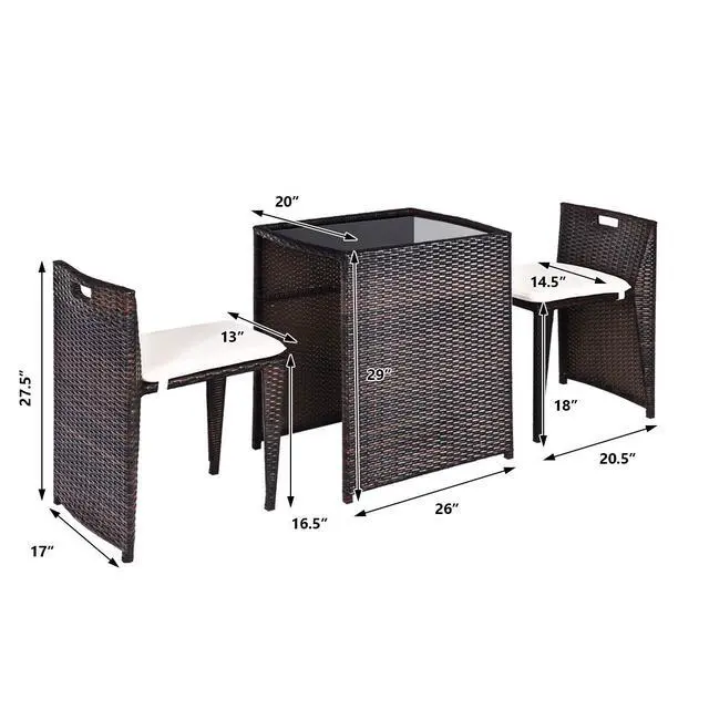 Alt view image 6 of 6 - 3 PCS Cushioned Outdoor Wicker Patio Set Convention Bistro Set with Patio Sofa Chairs Garden Lawn Space Saving Conversation Furniture No Assembly (Light Brown)