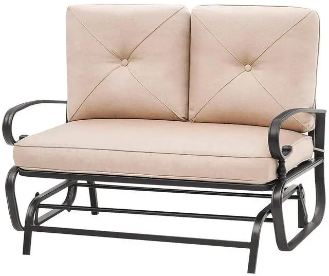 Main image of Outdoor Glider Rocking Bench 2 Person Patio Loveseat Steel Frame Furniture Set for Patio, Garden, Yard, Porch with Resistant Cushions (Brown)
