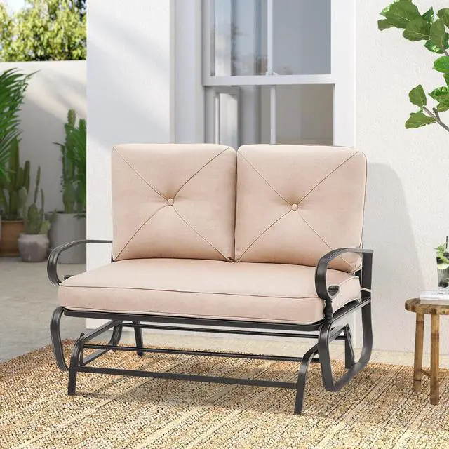 Alt view image 2 of 6 - Outdoor Glider Rocking Bench 2 Person Patio Loveseat Steel Frame Furniture Set for Patio, Garden, Yard, Porch with Resistant Cushions (Brown)