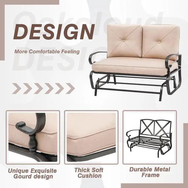 Alt view image 5 of 6 - Outdoor Glider Rocking Bench 2 Person Patio Loveseat Steel Frame Furniture Set for Patio, Garden, Yard, Porch with Resistant Cushions (Brown)