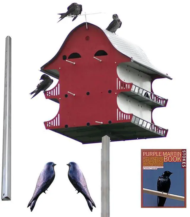 Main image of S&K 16-Room Purple Martin House Package Complete Kit with Barn-Style Martin House, Triangular Pole, Decoys & Guidebook