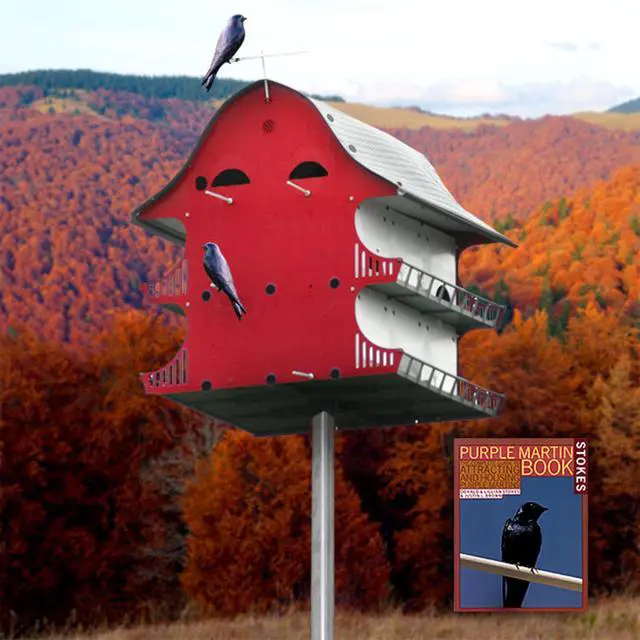 Alt view image 2 of 6 - S&K 16-Room Purple Martin House Package Complete Kit with Barn-Style Martin House, Triangular Pole, Decoys & Guidebook