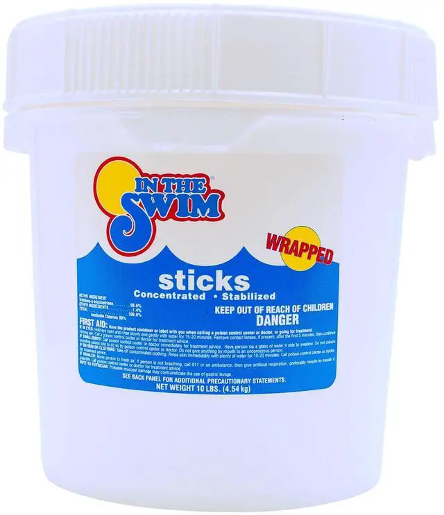 Main image of 4 Inch Chlorine Sticks for Sanitizing Swimming Pools - Individually Wrapped, Slow Dissolving, Stabilized Chlorine Sanitizer - 90% Available Chlorine, 99% Trichlor - 10 Pounds