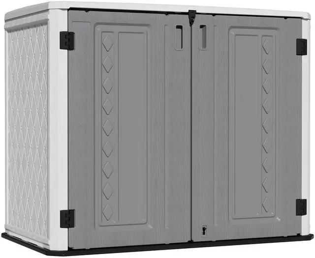 Main image of Outdoor Storage Shed Waterproof, Horizontal Outdoor Storage Cabinet for Garbage Cans,Tools and Lawnmower Lockable(34 Cu.ft-Gray and White)