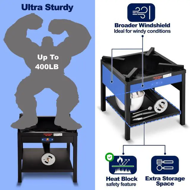 Alt view image 3 of 6 - ARC Single Burner Propane Stove, 200,000BTU High-Pressure Outdoor Propane Stove Cooker Propane Burner, 16.5"Heavy Duty Burners For Outdoor Cooking Turkey Fry,Crawfish Boil,Homebrewing