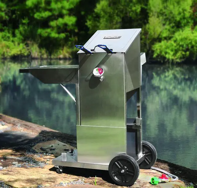 Alt view image 2 of 2 - 700-185 Stainless Bayou Fryer Cart Features Rubber Wheels and Locking Casters Hook Mount for Propane Tank Perfect Accessory for 4-gal Fryers