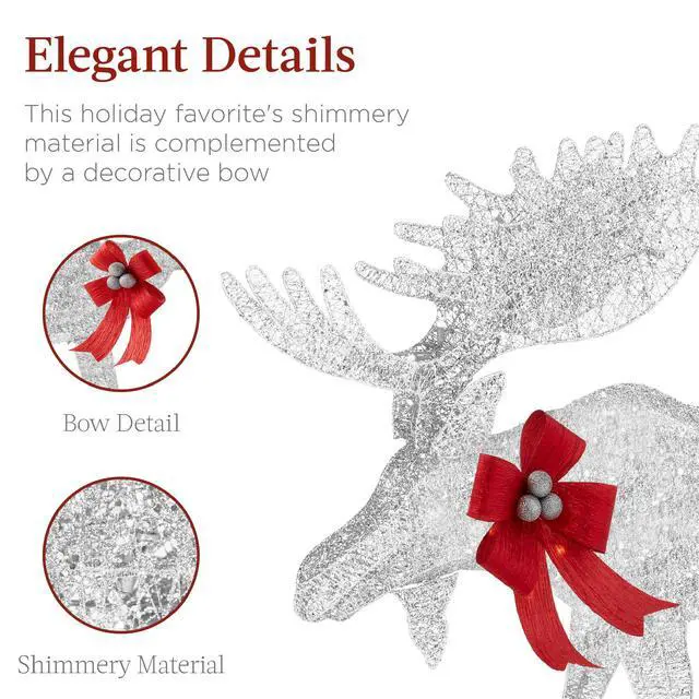 Alt view image 6 of 6 - 2-Piece Moose Family, Lighted Outdoor All-Weather Christmas Yard Decoration Light-Up Décor Set w/ 170 LED Lights, Ground Stakes, Zip Ties - Silver