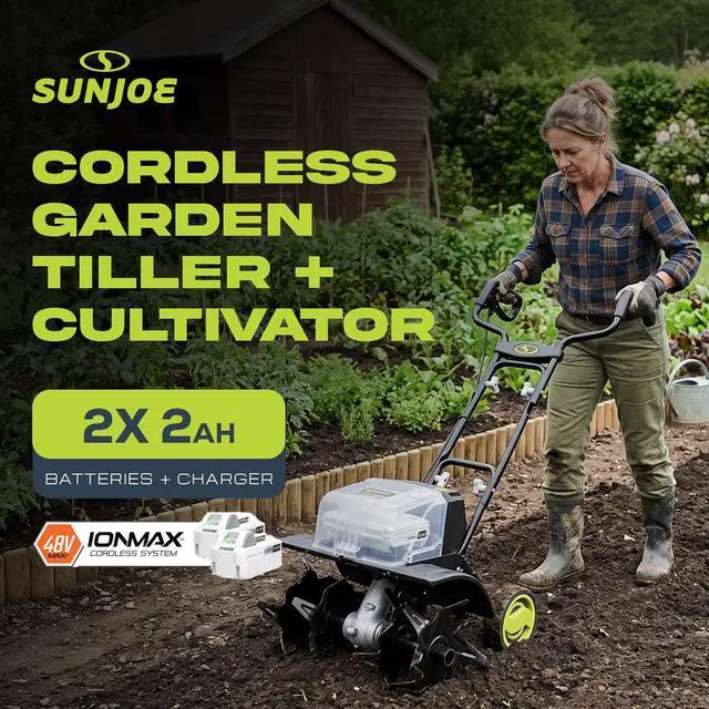 Alt view image 2 of 6 - 24V Cordless Garden Tiller Cultivator Kit with Battery and Charger for Weeding, Soil Aeration and Prepping Plant Beds, Black, 24V-X2-TLR14