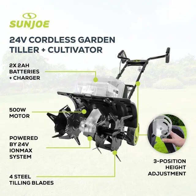 Alt view image 3 of 6 - 24V Cordless Garden Tiller Cultivator Kit with Battery and Charger for Weeding, Soil Aeration and Prepping Plant Beds, Black, 24V-X2-TLR14