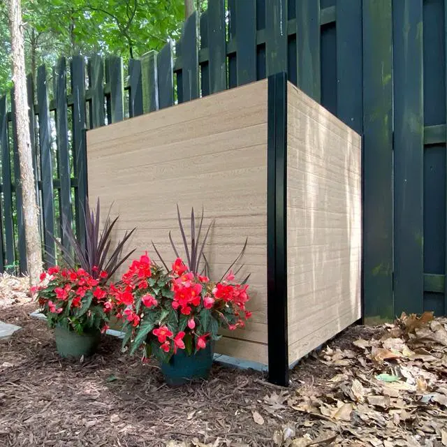 Main image of 3.5ft H x 3.5ft W EC18001 Woodtek Vinyl Lincoln Outdoor Privacy Fence Panel Screen No-Dig Kit, Cedar Color (2-Pack)