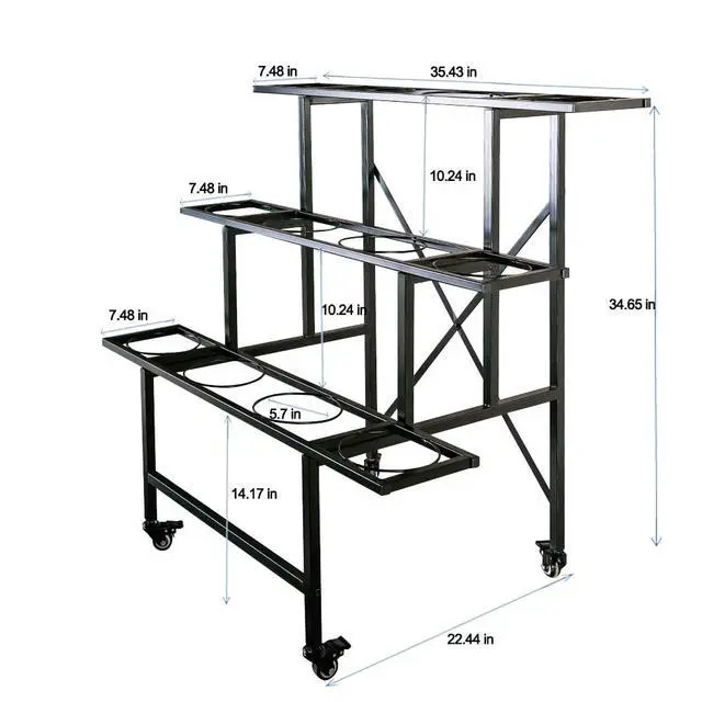 Alt view image 5 of 6 - Moving Plant Stand with Wheels Heavy Duty Garden Cart Display Flower Shelf with 12pcs Plastic Buckets for Fresh Flowers
