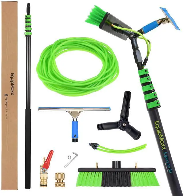 Main image of 30 Feet Solar Panel Cleaning Brush & Pole Window Cleaner Window Cleaning Solution (Glass, Solar Panel, etc.) Professional Tool Water Fed Pole Kit Scrubber Brush w/Spray Washer & Squeegee