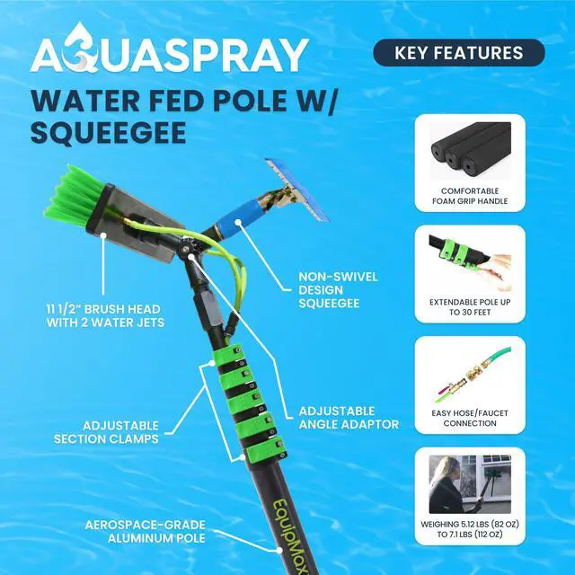 Alt view image 2 of 6 - 30 Feet Solar Panel Cleaning Brush & Pole Window Cleaner Window Cleaning Solution (Glass, Solar Panel, etc.) Professional Tool Water Fed Pole Kit Scrubber Brush w/Spray Washer & Squeegee