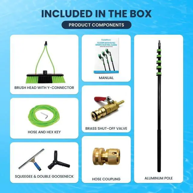 Alt view image 4 of 6 - 30 Feet Solar Panel Cleaning Brush & Pole Window Cleaner Window Cleaning Solution (Glass, Solar Panel, etc.) Professional Tool Water Fed Pole Kit Scrubber Brush w/Spray Washer & Squeegee