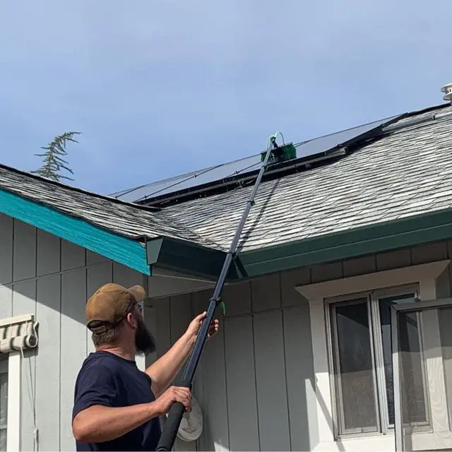 Alt view image 6 of 6 - 30 Feet Solar Panel Cleaning Brush & Pole Window Cleaner Window Cleaning Solution (Glass, Solar Panel, etc.) Professional Tool Water Fed Pole Kit Scrubber Brush w/Spray Washer & Squeegee