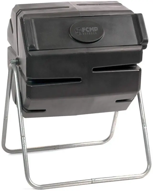 Main image of 37 Gallon 1 Piece Plastic Single Chamber Roto Tumbling Composter Outdoor Elevated Rotating Garden Compost Bin, Black