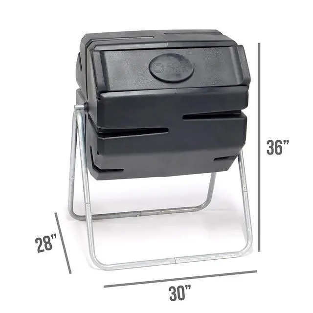 Alt view image 3 of 6 - 37 Gallon 1 Piece Plastic Single Chamber Roto Tumbling Composter Outdoor Elevated Rotating Garden Compost Bin, Black