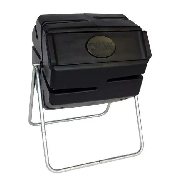 Alt view image 5 of 6 - 37 Gallon 1 Piece Plastic Single Chamber Roto Tumbling Composter Outdoor Elevated Rotating Garden Compost Bin, Black