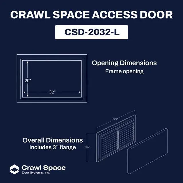 Alt view image 4 of 4 - Louvered Crawl Space Access Door 20" H × 32" W UV-Stabilized ABS Plastic, Metal Mesh Screen, Surface Mount | (Black)