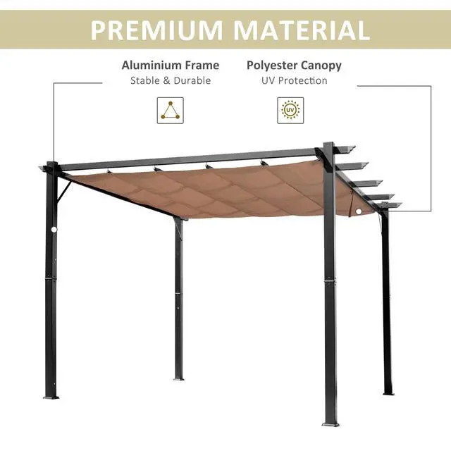 Alt view image 3 of 6 - 10' x 13' Aluminum Patio Pergola with Retractable Pergola Canopy, Backyard Shade Shelter for Porch, Outdoor Party, Garden, Grill Gazebo, Charcoal Gray