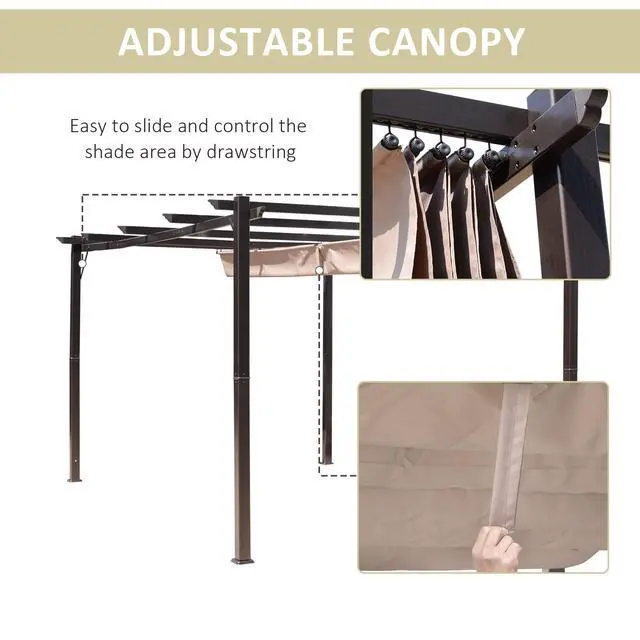 Alt view image 4 of 6 - 10' x 13' Aluminum Patio Pergola with Retractable Pergola Canopy, Backyard Shade Shelter for Porch, Outdoor Party, Garden, Grill Gazebo, Charcoal Gray