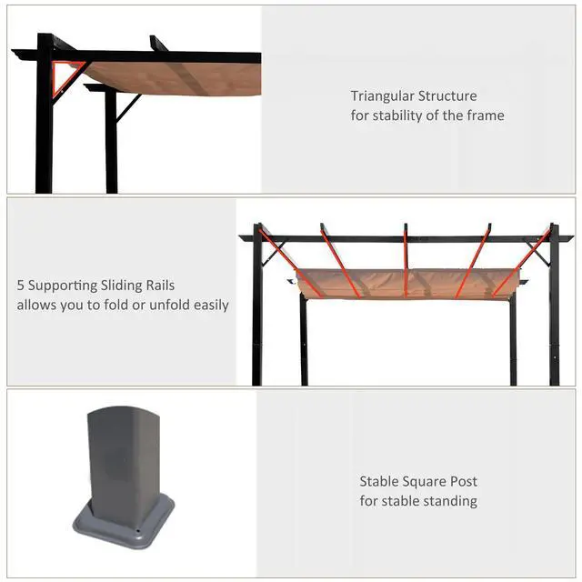 Alt view image 5 of 6 - 10' x 13' Aluminum Patio Pergola with Retractable Pergola Canopy, Backyard Shade Shelter for Porch, Outdoor Party, Garden, Grill Gazebo, Charcoal Gray