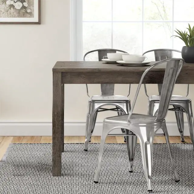 Alt view image 2 of 6 - Metal Dining Chair Stackable Indoor Outdoor Industrial Vintage Chairs Bistro Kitchen Cafe Side Chairs with Back Set of 4 (Silver)