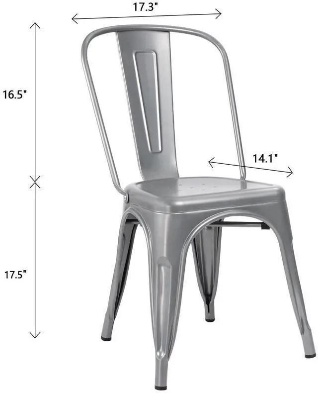 Alt view image 3 of 6 - Metal Dining Chair Stackable Indoor Outdoor Industrial Vintage Chairs Bistro Kitchen Cafe Side Chairs with Back Set of 4 (Silver)