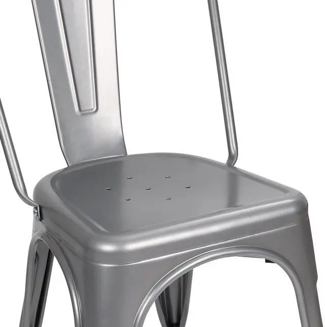 Alt view image 4 of 6 - Metal Dining Chair Stackable Indoor Outdoor Industrial Vintage Chairs Bistro Kitchen Cafe Side Chairs with Back Set of 4 (Silver)