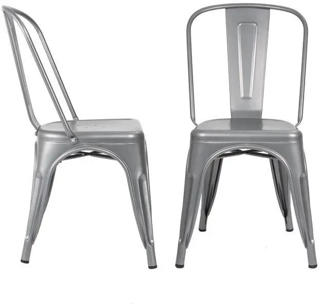 Alt view image 6 of 6 - Metal Dining Chair Stackable Indoor Outdoor Industrial Vintage Chairs Bistro Kitchen Cafe Side Chairs with Back Set of 4 (Silver)
