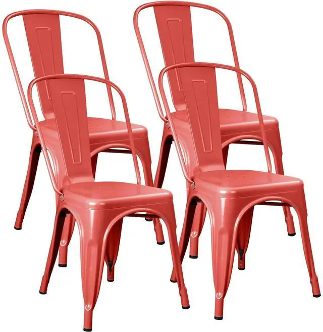 Main image of Metal Dining Chair Stackable Indoor Outdoor Industrial Vintage Chairs Bistro Kitchen Cafe Side Chairs with Back Set of 4 (Red)