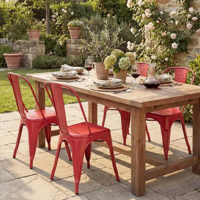 Alt view image 2 of 6 - Metal Dining Chair Stackable Indoor Outdoor Industrial Vintage Chairs Bistro Kitchen Cafe Side Chairs with Back Set of 4 (Red)