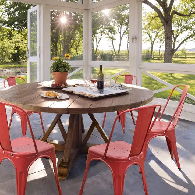 Alt view image 5 of 6 - Metal Dining Chair Stackable Indoor Outdoor Industrial Vintage Chairs Bistro Kitchen Cafe Side Chairs with Back Set of 4 (Red)