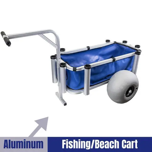 Alt view image 2 of 6 - Outdoor Heavy Duty Aluminum Fishing Cart/Beach Cart with Large Wheels for Fishing, Camping, 35"x 16" Basket, Anti-Corrosion, Heavy Duty