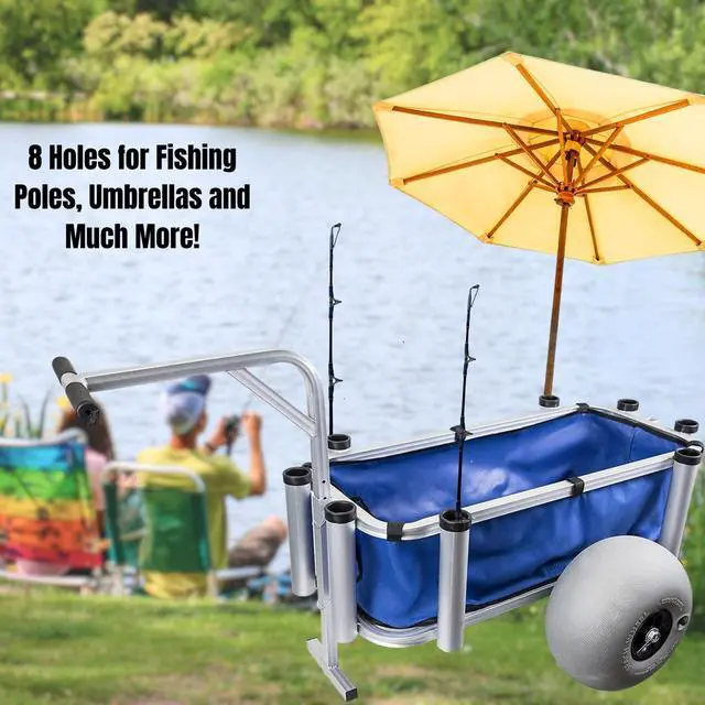 Alt view image 4 of 6 - Outdoor Heavy Duty Aluminum Fishing Cart/Beach Cart with Large Wheels for Fishing, Camping, 35"x 16" Basket, Anti-Corrosion, Heavy Duty