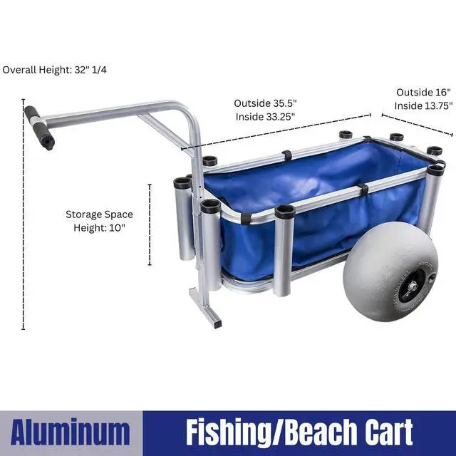 Alt view image 5 of 6 - Outdoor Heavy Duty Aluminum Fishing Cart/Beach Cart with Large Wheels for Fishing, Camping, 35"x 16" Basket, Anti-Corrosion, Heavy Duty