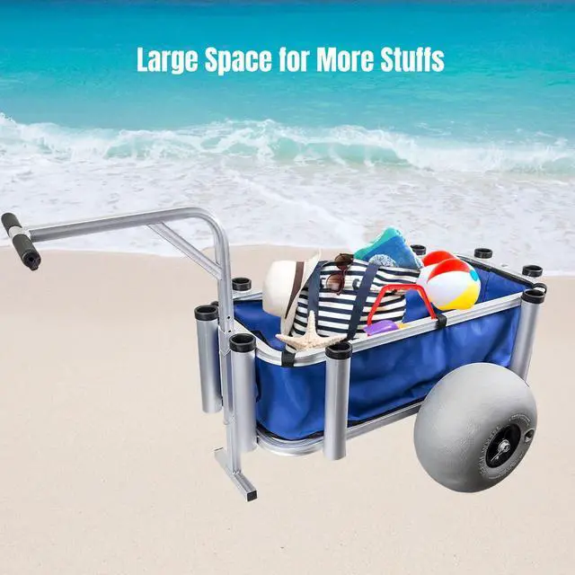 Alt view image 6 of 6 - Outdoor Heavy Duty Aluminum Fishing Cart/Beach Cart with Large Wheels for Fishing, Camping, 35"x 16" Basket, Anti-Corrosion, Heavy Duty
