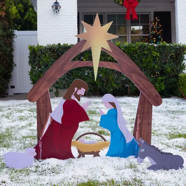 Main image of 4ft Outdoor Nativity Scene, Weather-Resistant Decor, Christmas Holy Family Yard Decoration, Water-Resistant PVC - Colored