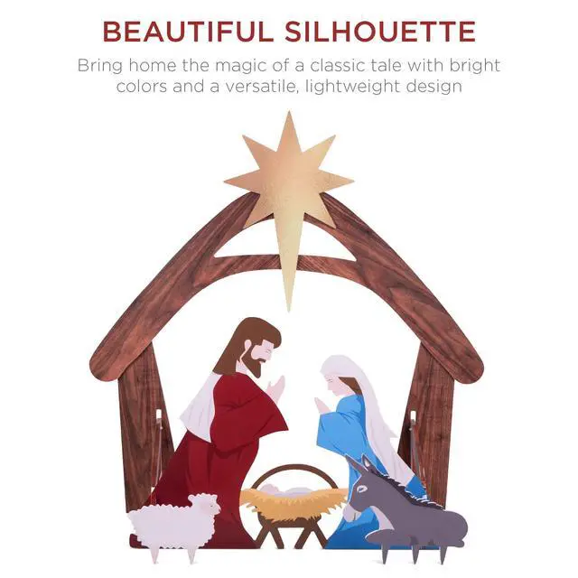 Alt view image 2 of 6 - 4ft Outdoor Nativity Scene, Weather-Resistant Decor, Christmas Holy Family Yard Decoration, Water-Resistant PVC - Colored