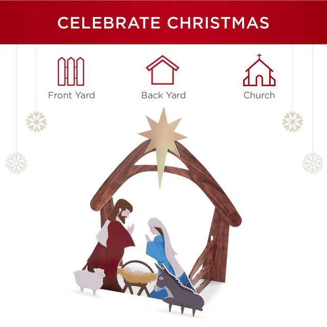 Alt view image 3 of 6 - 4ft Outdoor Nativity Scene, Weather-Resistant Decor, Christmas Holy Family Yard Decoration, Water-Resistant PVC - Colored