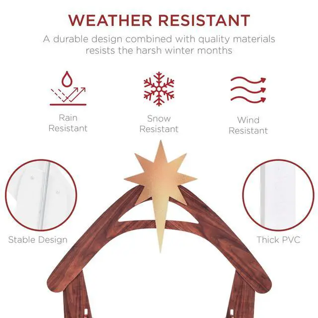 Alt view image 5 of 6 - 4ft Outdoor Nativity Scene, Weather-Resistant Decor, Christmas Holy Family Yard Decoration, Water-Resistant PVC - Colored