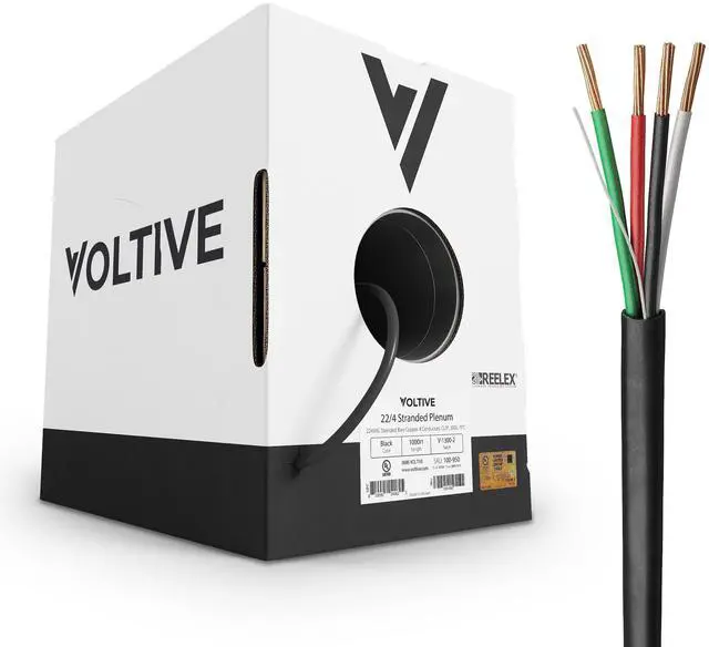 Main image of 22/4 Stranded Alarm Wire, Plenum CL3P, Black, 1000ft - 22AWG, 4 Conductors, Stranded Bare Copper, UL Listed - V-1300-2