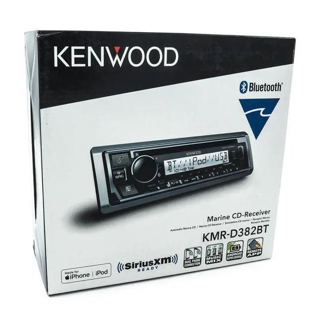 Alt view image 4 of 4 - KMR-D382BT (50W x 4Ch) Single Din Car/Marine Stereo Head Unit with Bluetooth, Hands-Free Calling, CD Player, USB, AM/FM Radio, SiriusXM Ready, All-Weather in-Dash Boat & Car Audio Receiver