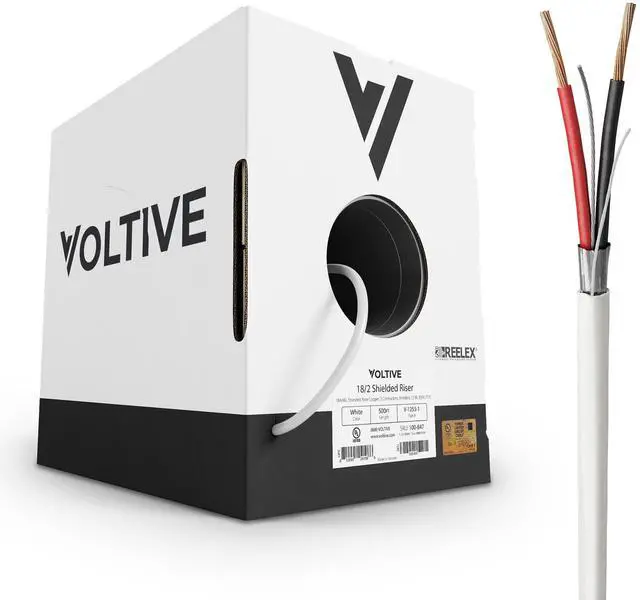 Main image of 18/2 Shielded Low Voltage Wire, Riser CL3R, White, 500ft - 18AWG, 2 Conductors, Overall Shield, Stranded Bare Copper, UL Listed - V-1253-1