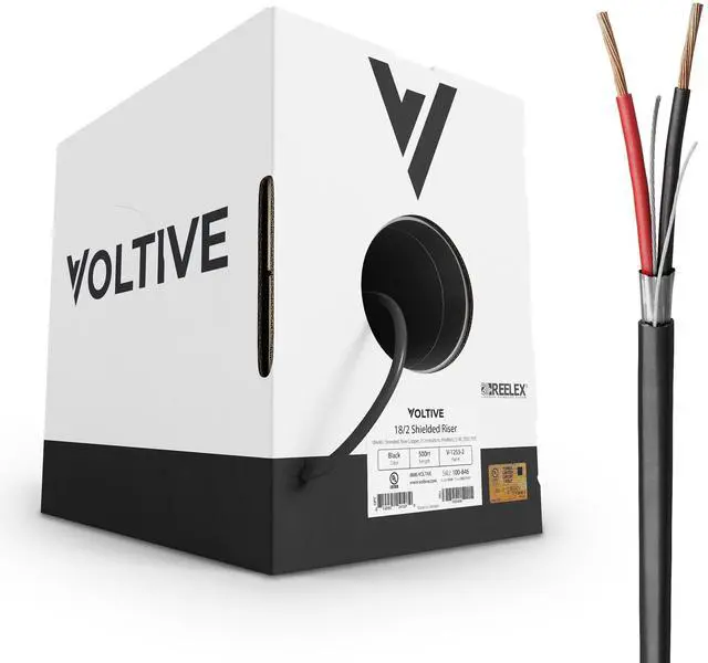 Main image of 18/2 Shielded Low Voltage Wire, Riser CL3R, Black, 500ft - 18AWG, 2 Conductors, Overall Shield, Stranded Bare Copper, UL Listed - V-1253-2