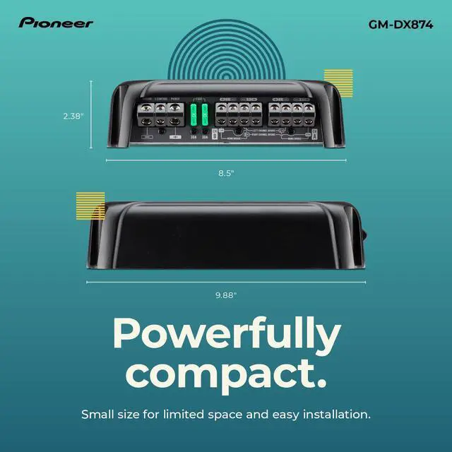 Alt view image 4 of 4 - GM-DX874 1,200 Watts Class D Powerhouse Amplifier, 4-Channel Amp, Variable Low-Pass Filter, Compact Design, and Remote Bass Boost Control