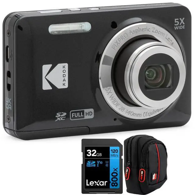 Main image of PIXPRO FZ55 Digital Camera, Black Bundle with Lexar 32GB High-Performance 800x UHS-I SDHC Memory Card + Deco Photo Point and Shoot Field Bag Camera Case