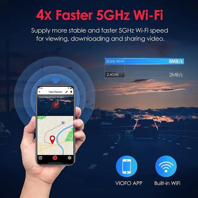 Alt view image 4 of 4 - A129 Pro Duo 4K Dual Dash Cam 3840 x 2160P Ultra HD 4K Front and 1080P Rear Car WiFi Dash Camera 8MP Sensor GPS, Buffered Parking Mode, G-Sensor, Motion Detection, WDR, Loop Recording