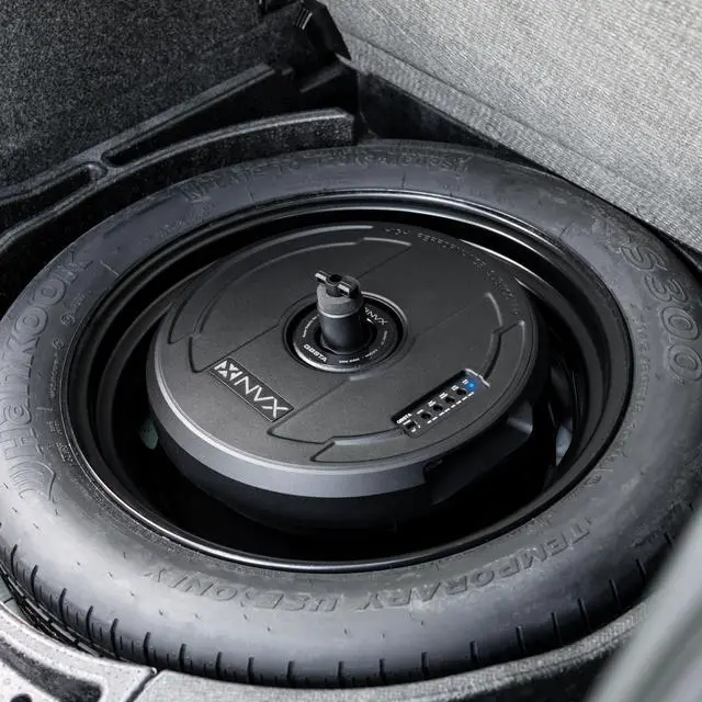 Alt view image 2 of 4 - QBSTA 900W Max (300W RMS) 11" Powered Spare Tire Subwoofer Box with Built-in Amp and Remote Bass Knob, Easy to Install in Cars