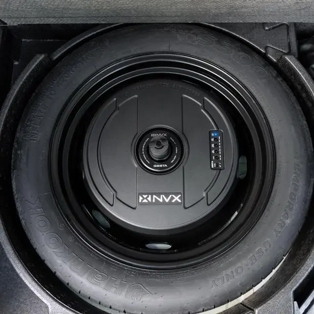 Alt view image 3 of 4 - QBSTA 900W Max (300W RMS) 11" Powered Spare Tire Subwoofer Box with Built-in Amp and Remote Bass Knob, Easy to Install in Cars